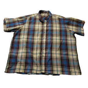 Jonathan Quale Plaid Regular Fit Brown and Blue Button Down Men's Shirt Size 3XL
